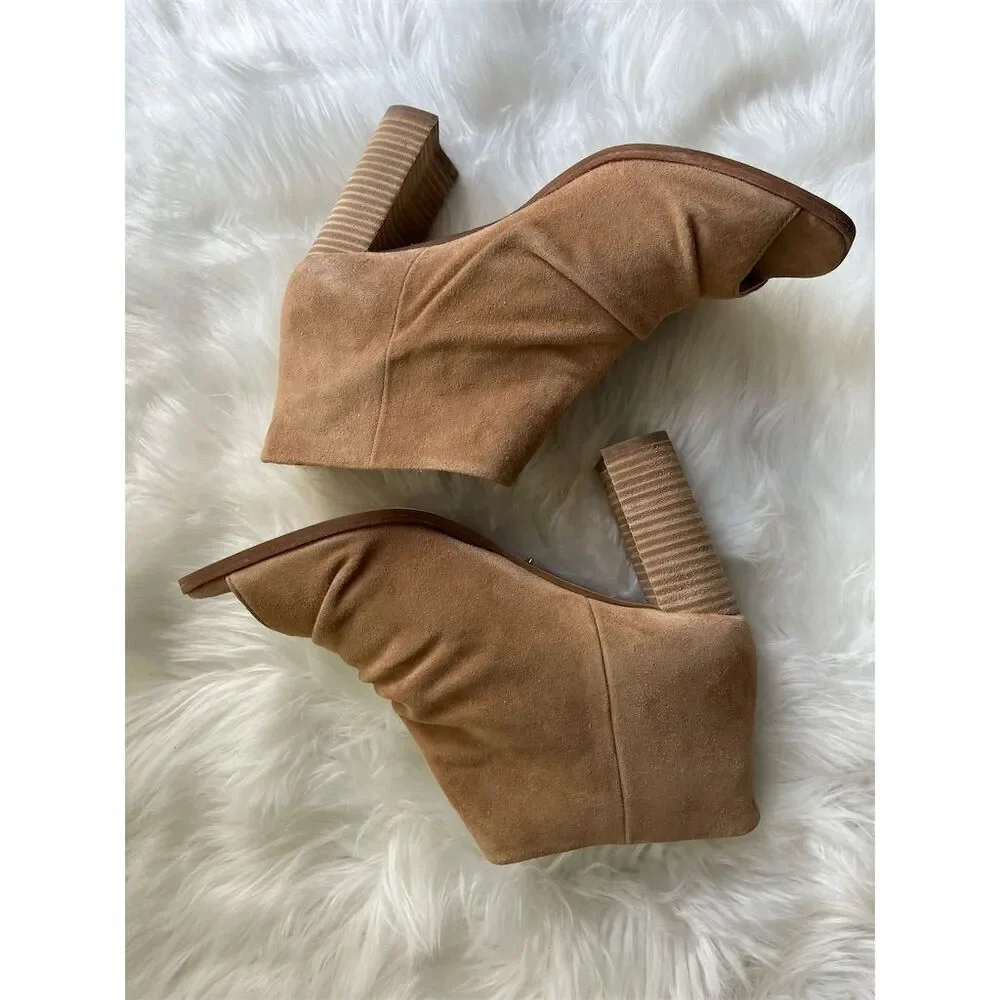 🆕42 Gold Women's Natural/Beige Suede Open Toe Booties Size 11